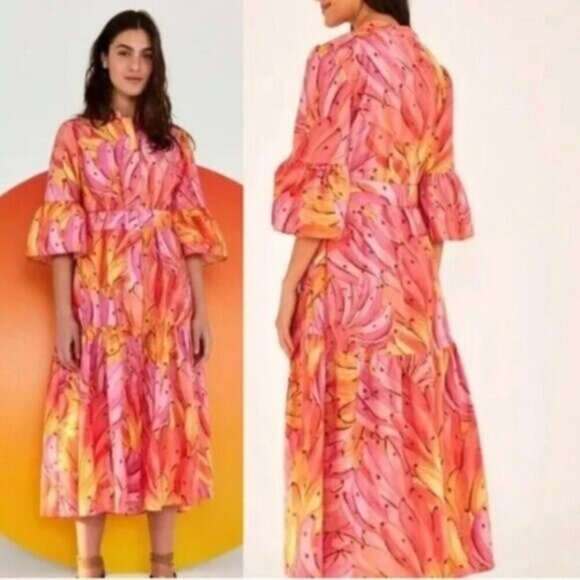 Farm Rio Pink Ombré Bananas Midi Dress - Size Medium - Picture 1 of 2